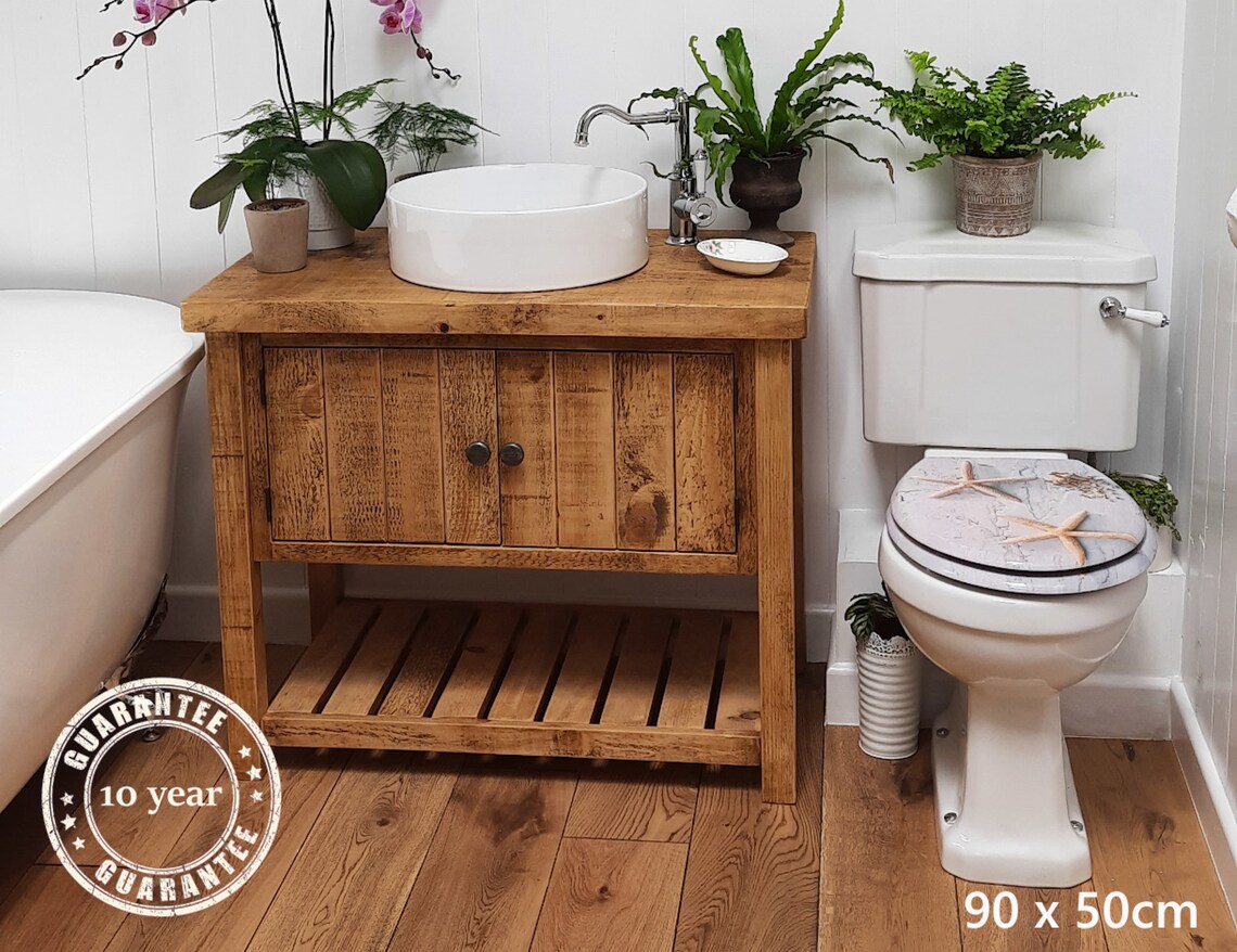 Rustic Chunky Solid Wood Bathroom Washstand Vanity Sink Unit - Etsy UK