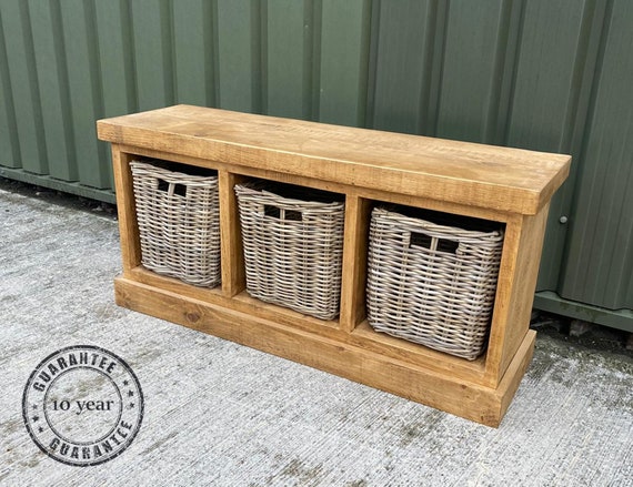 Rustic Wooden Shoe Rack Storage Bench With Baskets Entrance Porch