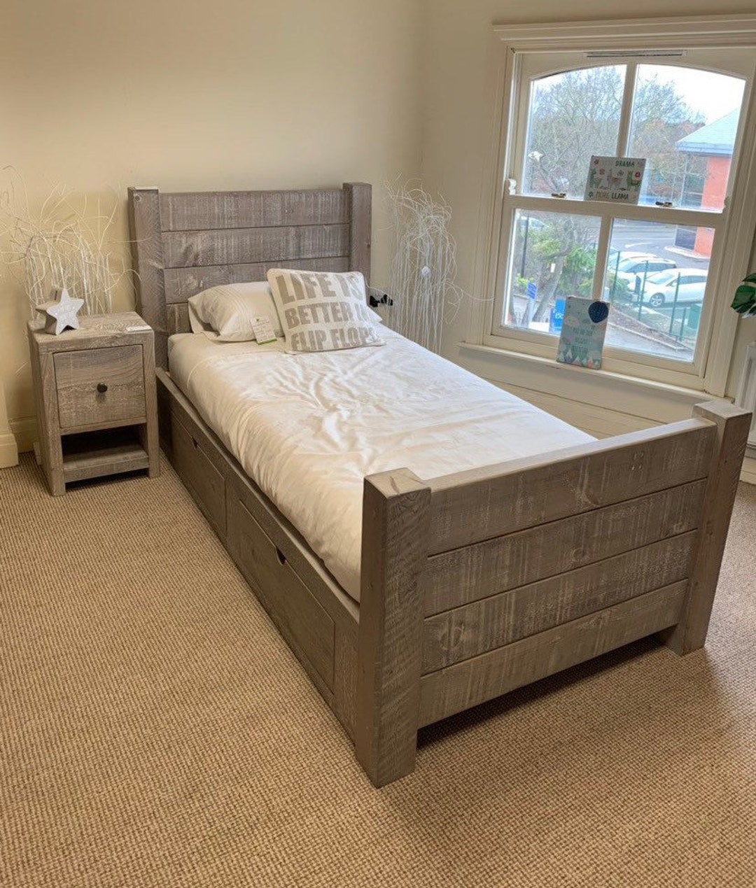 Grey Wash Rustic Chunky Solid Wood Bed any Size Single Kids Double Kingsize Superking Etsy Canada