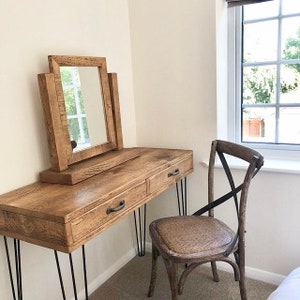 Rustic Industrial Plank Dressing Table and Mirror Set (optional) with Metal Hairpin Legs - chunky wood vintage retro