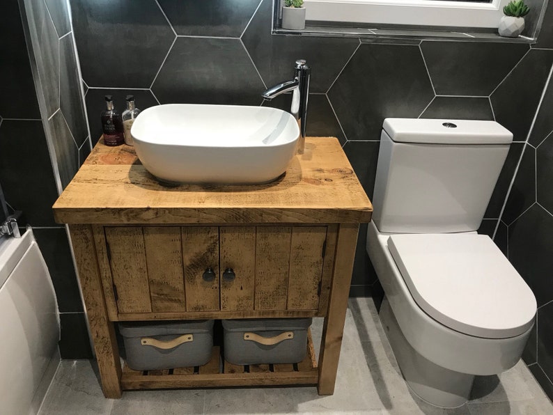 Rustic Chunky Solid Wood Bathroom Washstand Vanity Sink Unit | Etsy