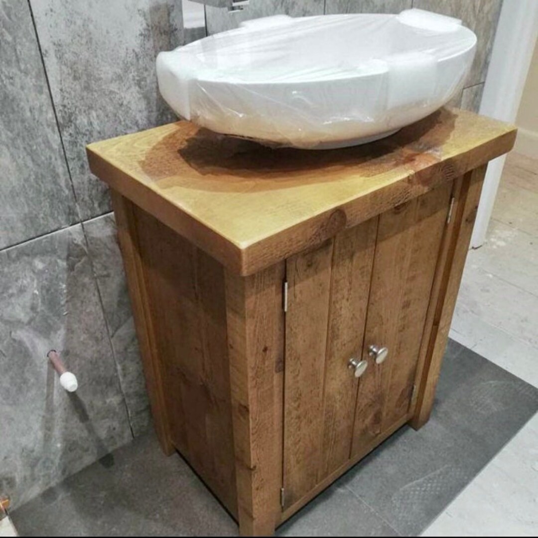 Rustic Plank Solid Wood Bathroom Washstand Vanity Sink Unit SMALL 4 ...