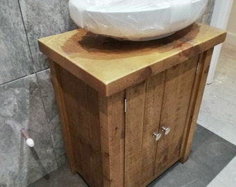 Rustic Plank Solid Wood Bathroom Washstand Vanity Sink Unit SMALL *4 SIZES* *Not included - sinks/taps/baskets