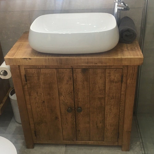 Rustic Chunky Solid Wood Bathroom Washstand Vanity Sink Unit Etsy UK