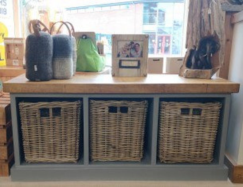 Painted Shoe Rack Storage Bench with 3 Baskets 116cm Rustic Etsy