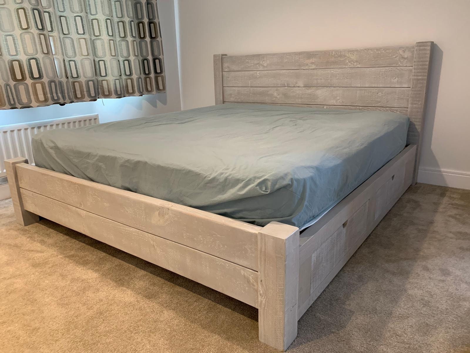 Grey Wash Rustic Chunky Solid Wood Bed any Size Single Kids Double