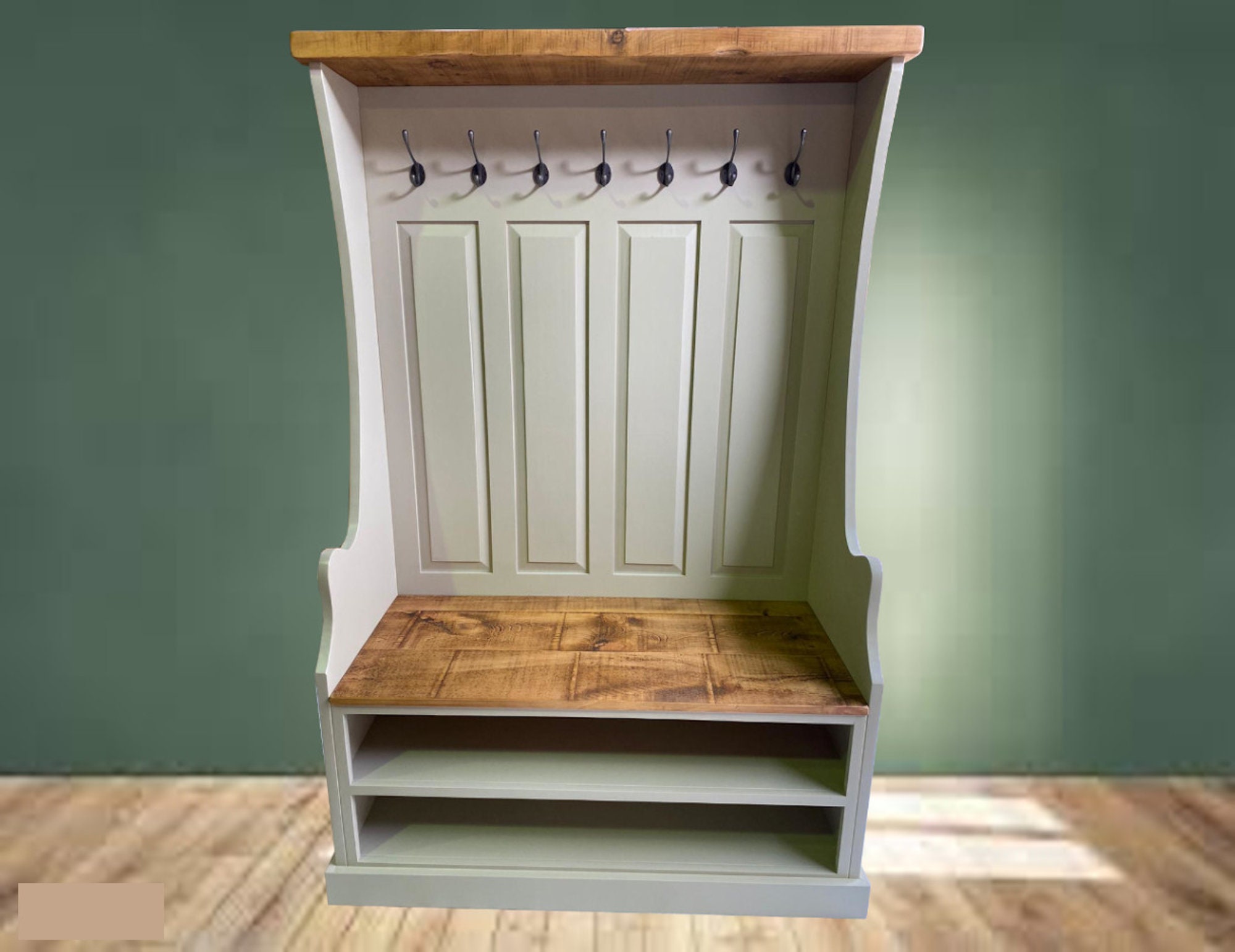 Farrow & Ball Painted Shoe Bench and Coat Hooks Package Hallway Bootroom  Rustic Shoe Storage Coat Rack 