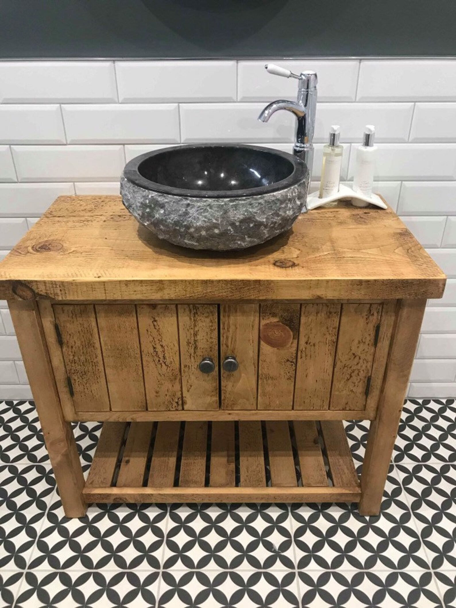 Rustic Chunky Solid Wood Bathroom Washstand Vanity Sink Unit Etsy UK