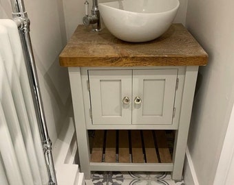 Painted Rustic Chunky Solid Wood Bathroom Washstand Vanity Sink Unit Slatted Shelf SMALL *4 SIZES* *Not included - sinks/taps/baskets