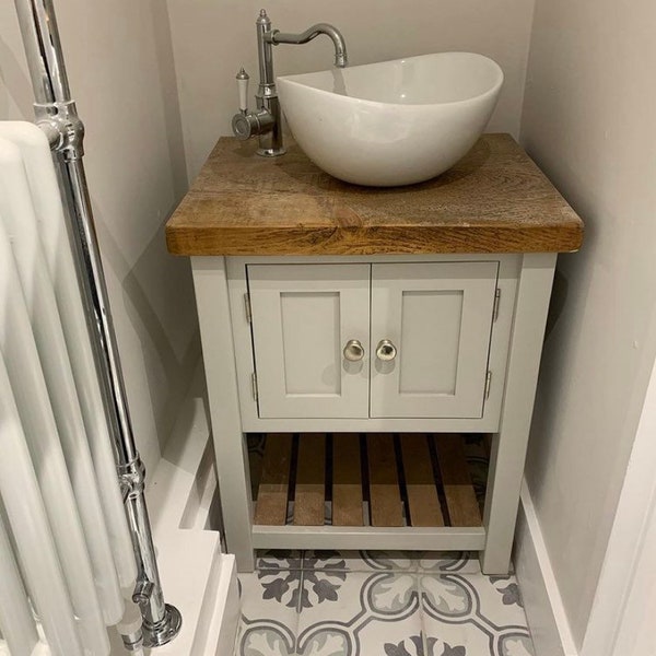 Painted Rustic Chunky Solid Wood Bathroom Washstand Vanity Sink Unit Slatted Shelf SMALL *4 SIZES* *Not included - sinks/taps/baskets