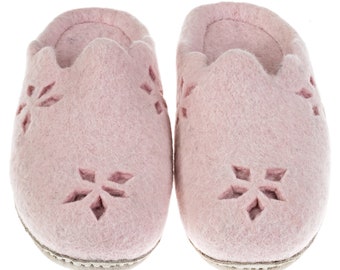 Eco-Friendly Wool Felted Slippers: Pink Comfort Shoes, Warm Home Footwear