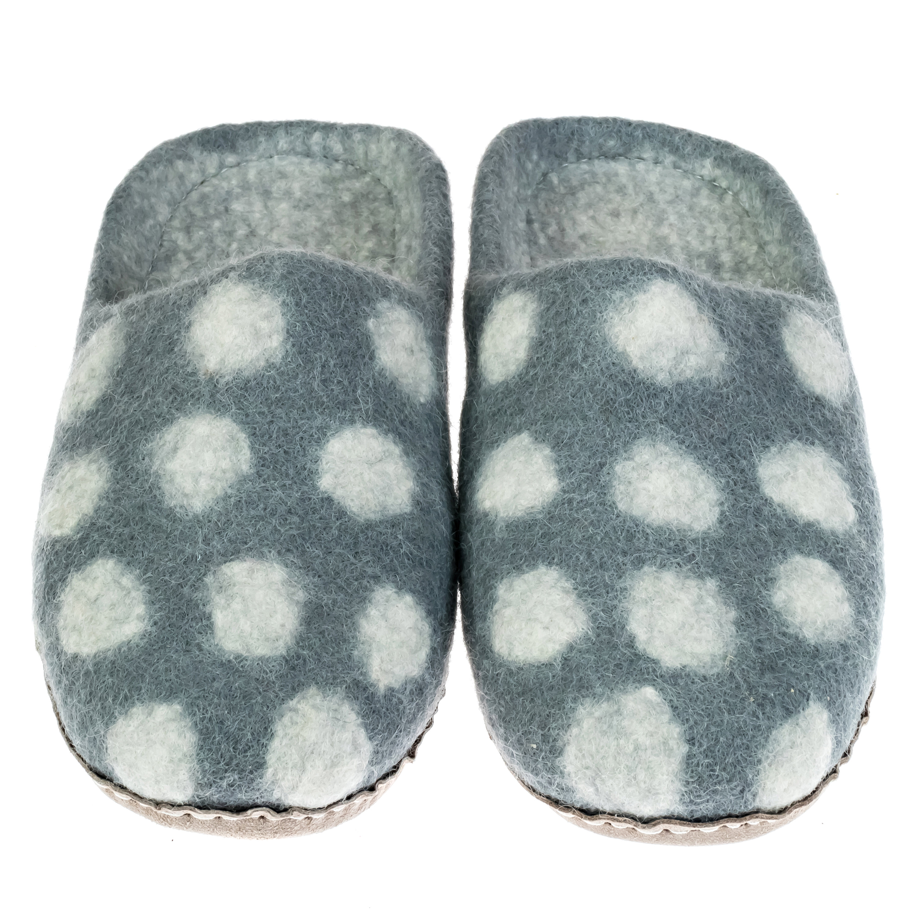 Merino Wool Felted Slippers: Grey Dotted Warm Home Footwear
