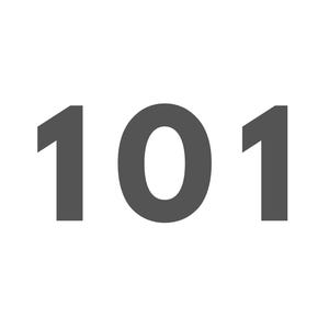 May include: A graphic image featuring the number "101" in a dark gray color. The numbers are centered and stand out against a plain white background. The font is bold and modern.
