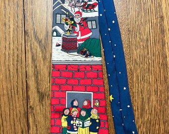 Men's Vintage Christmas Silk Neck Tie, Vintage Santa and Reindeer Neck Tie, Vintage Christmas Carolers,  Wembly Silks Vintage Christmas Tie