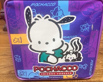 Vintage Purple Pochacco 11" Square Suitcase, Pochacco Friends Forever Sanrio Co Ltd, Vintage 1990's Pochacco Carry On Small Suitcase Weekend