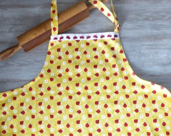 Lady Bug Print Womans Adult Baking Apron, Handmade Apron, Lady Bug Lover, Yellow and Red Lady Bug, garden apron, Mothers Day Gift Farmhouse