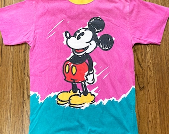 Sale! Rare 1980s Vintage Disney Mickey Mouse Color Block 2 Sided T Shirt. Retro Iconic Mickey Mouse T Shirt, Disney World Mickey Mouse FL