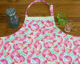 Watermelon Adult Size Handmade Apron, Summer Watermelon Apron, Juicy Watermelon Summer Apron, Mothers Day Gift, Watermelon Farmhouse Apron