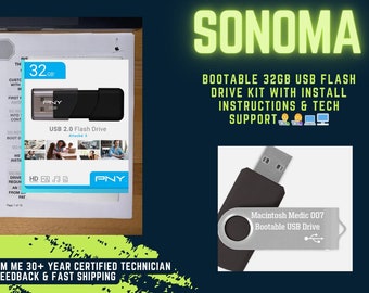 Macintosh Sonoma Bootable USB Flash Drive 32GB 15+ Page Guide And Tech Support