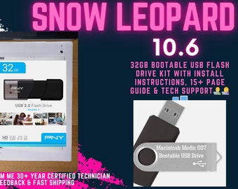 Mac OS X Snow Leopard Bootable USB Flash Drive 32GB 15+ Page Guide And Tech Support