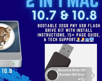 2 in 1 Mac OS Bootable USB Flash Drive With Guide And Tech Support Lion And Mountain Lion