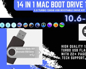 Mac OS X 14 in 1 Bootable USB Drive 128GB Install Upgrade Repair Recover With 22 Page Printed Guide And Tech Support