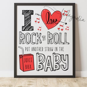 I love ROCK N ROLL baby shower sign, baby shower favor sign, Rock baby shower, Rock and Roll Nursery, I love rock and roll
