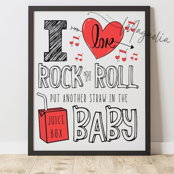 I love ROCK N ROLL baby shower sign, baby shower favor sign, Rock baby shower, Rock and Roll Nursery, I love rock and roll