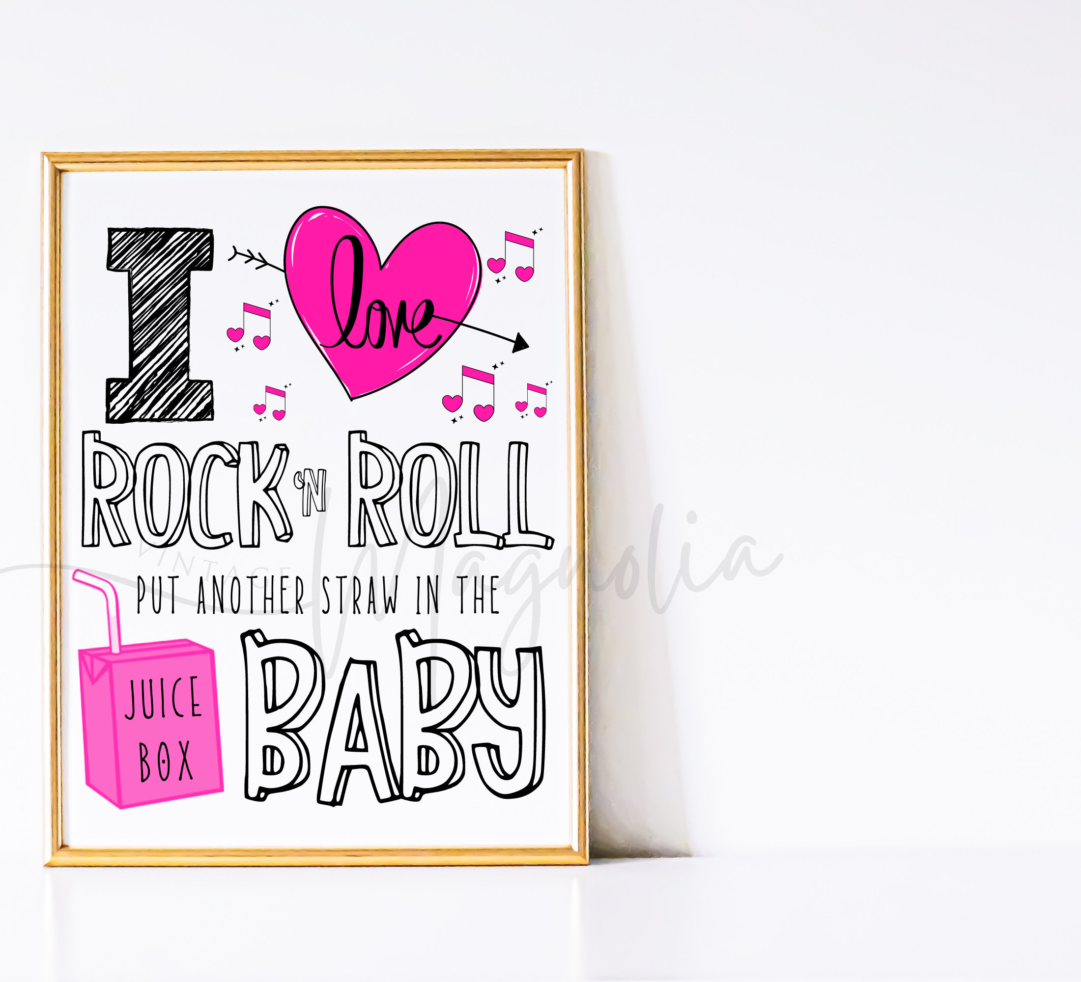 PINK I Love ROCK N ROLL Baby Shower Sign, Baby Shower Favor Sign, Rock