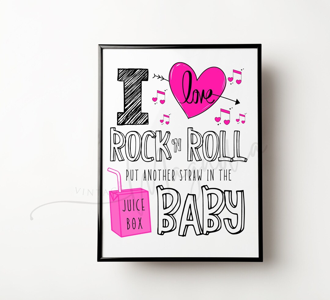 PINK I Love ROCK N ROLL Baby Shower Sign, Baby Shower Favor Sign, Rock