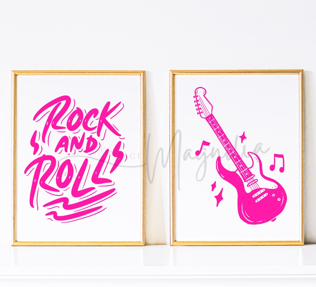 Pink Rock and Roll Wall Art Set Nursery Kids Room Decor Rock and Roll