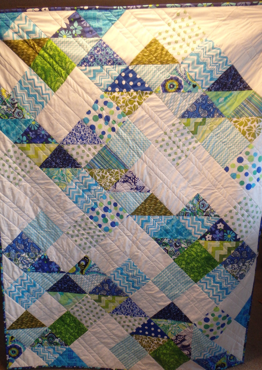 Modern Blue Lap Quilt, Geometric Cotton Throw (53x66 Inches) - Etsy
