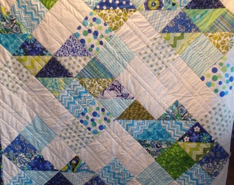 modern blue quilt, lap quilt, modern twin size quilt, modern  blue and white quilt, teen quilt, gifts for men