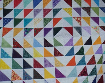 rainbow queen size geometric quilt