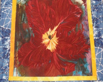 red orchid quilted wall hanging