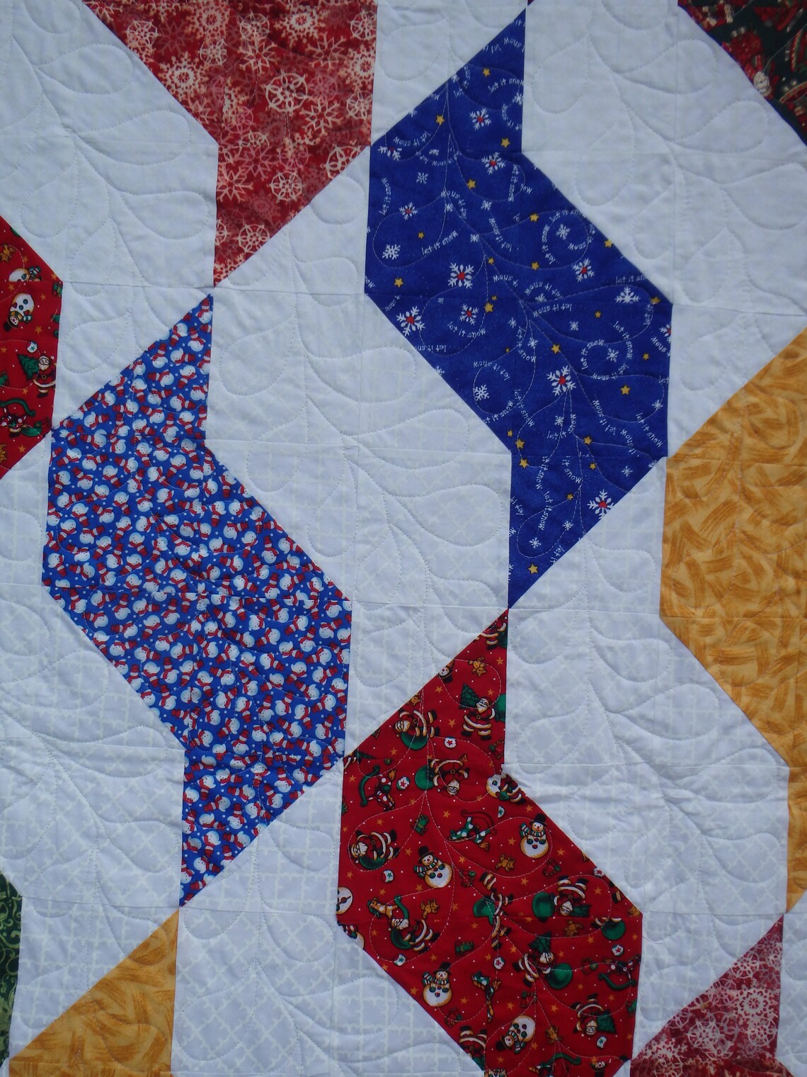 Christmas Full Size Quilt, Double Bed Quilt, Homemade Quilt, Modern