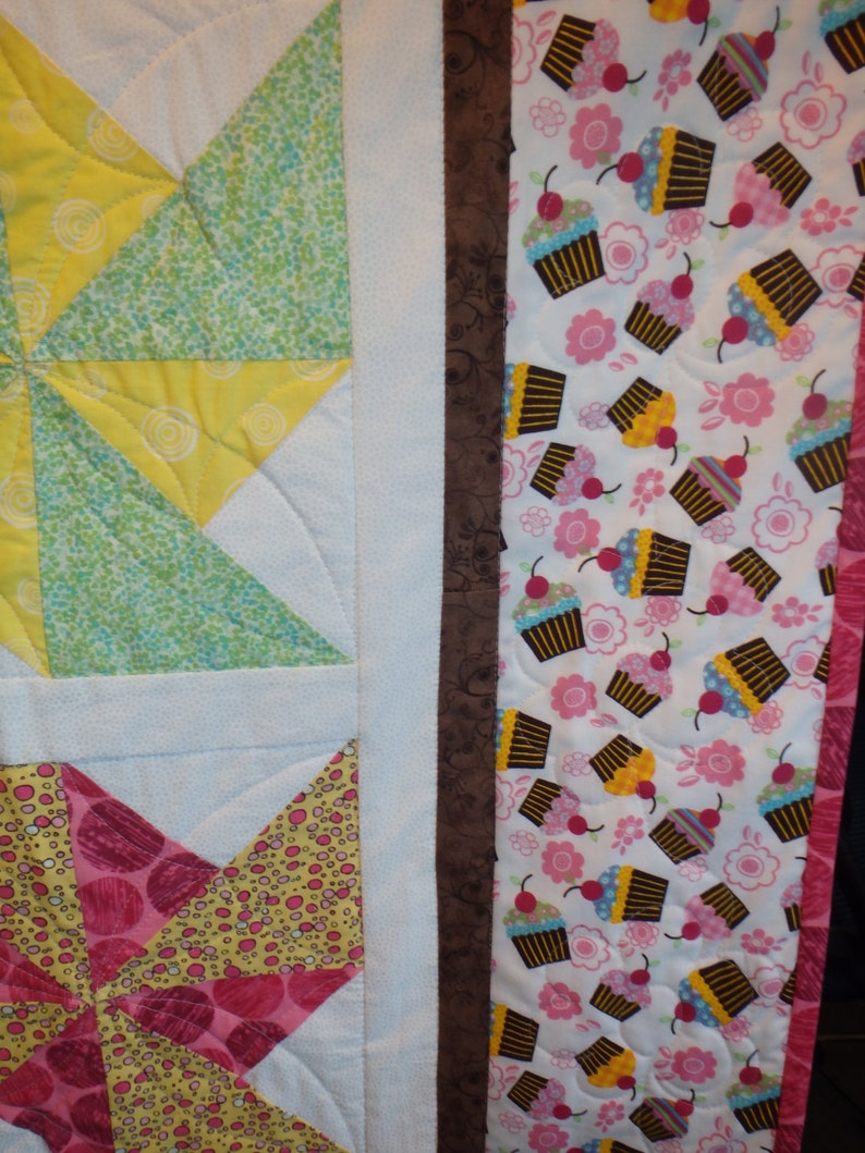 gifts for girls pink quilt single bed quilt pink and brown quilt lap throw girl/'s quilt cupcake quilt teen quilt