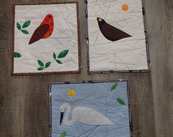 quilted bird wall hangings, quilted bird wall art