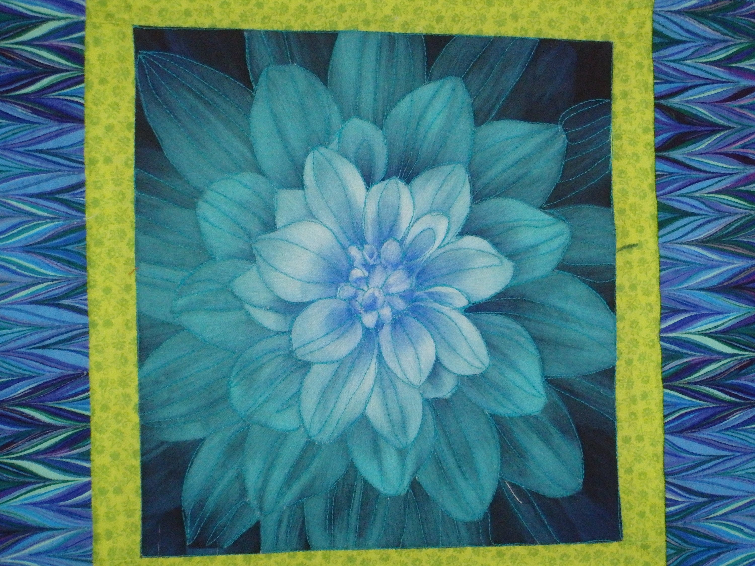 blue-flower-art-quilt-blue-flower-wall-decor-etsy