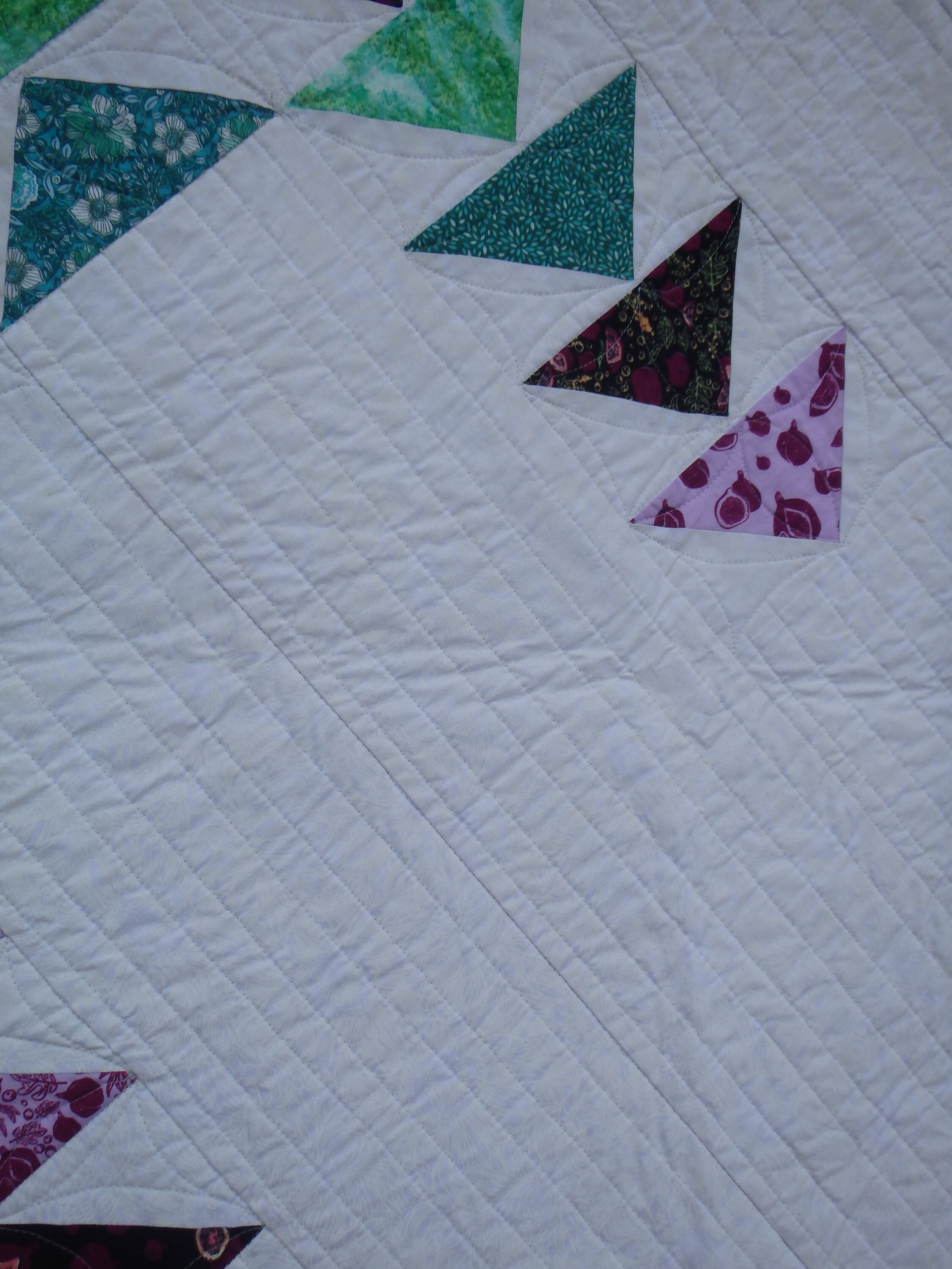 Queen Size Homemade Modern Quilt, Geometric Quilt, Purple and Green