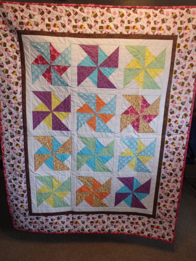 gifts for girls pink quilt single bed quilt pink and brown quilt lap throw girl/'s quilt cupcake quilt teen quilt