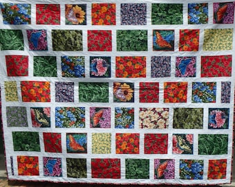 floral quilt, butterfly twin size quilt, butterfly lap quilt, flower couch throw, modern quilt