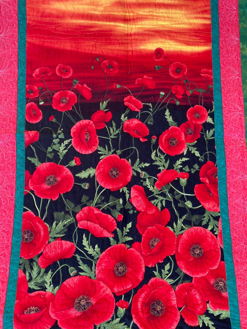 Twin Size Red Poppy Quilt Floral Twin Size Quilt Etsy