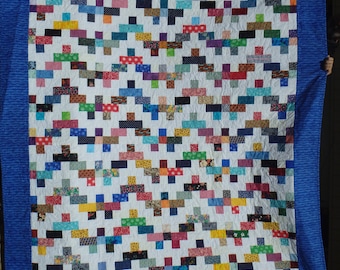 Queen/King Patchwork Quilt, Modern Scrap Quilt, Floral Quilted