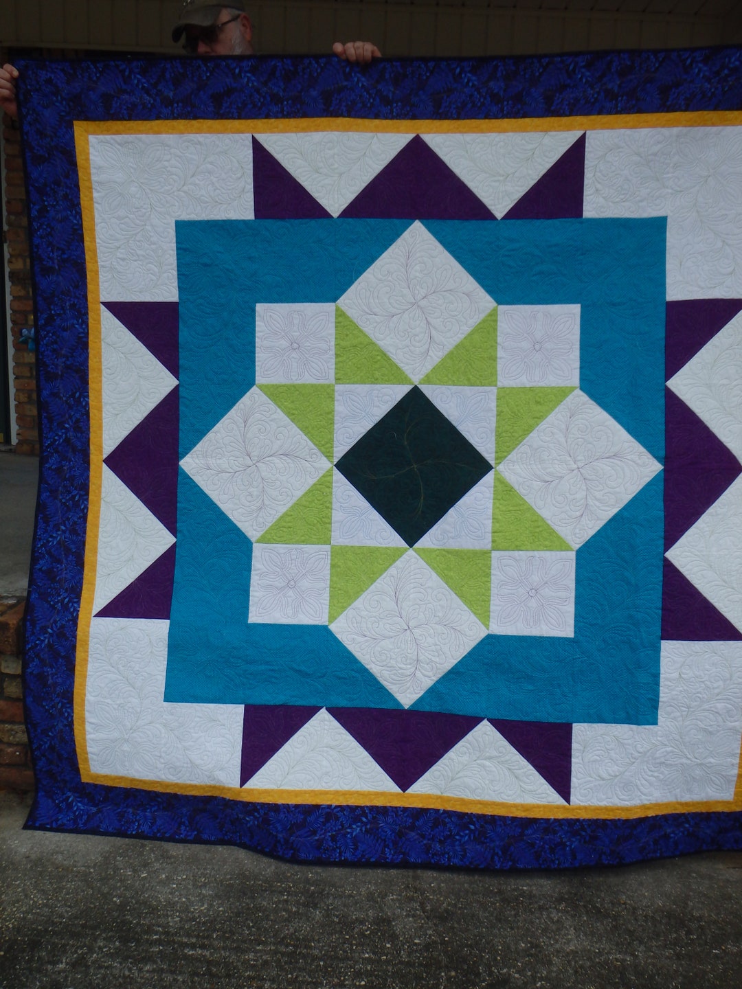 Blue and Green Modern Geometric Quilt - Etsy