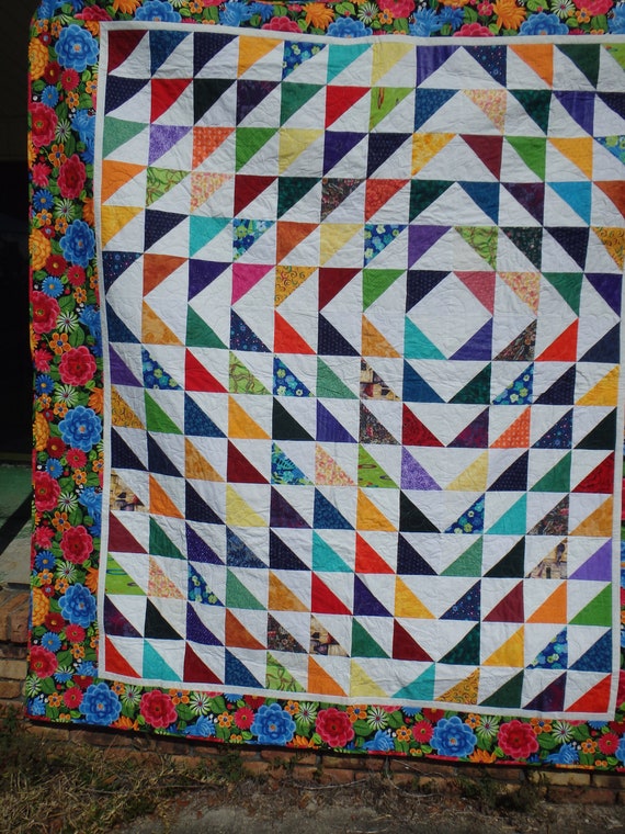 Rainbow Quilt Queen Size Quilt Modern Quilt Homemade Quilt Etsy