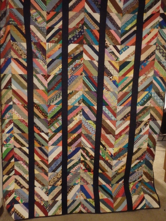 String pieced quilt queen size quilt rainbow quilt | Etsy