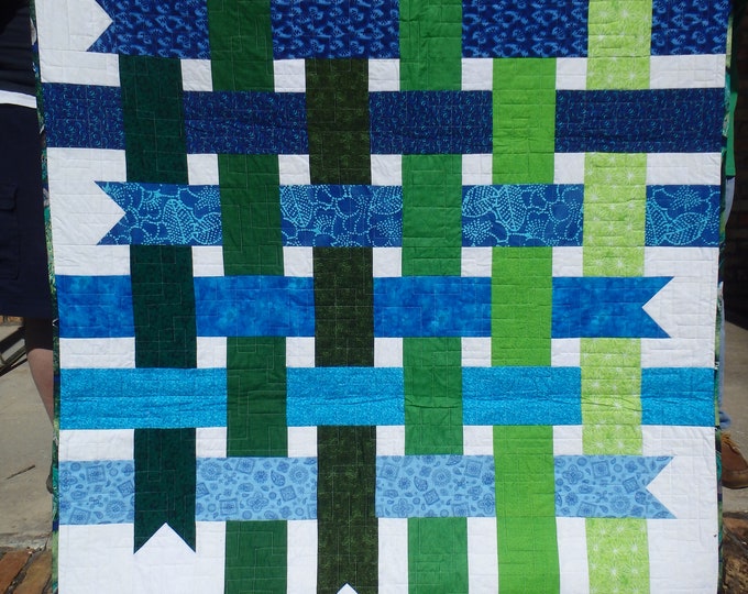 Blue and Green Lap Quilt, Blue and Green Couch Throw, Lap Size Modern Quilt Etsy