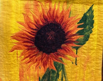 sunflower twin size quilt, sunflower lap quilt, sunflower couch throw