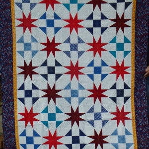red, white and blue twin size quilt, patriotic lap quilt, veteran&#39;s quilt
